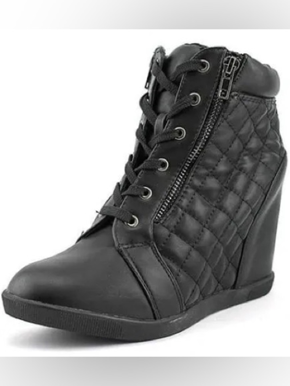 Madden Girl Women's Baaxter Round Toe Fashion Sneakers Quilted Wedge Black 8